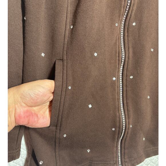 Quacker Factory Women S Studded Long Sleeve Full Zip Shiny Pockets Jacket - Picture 5 of 8